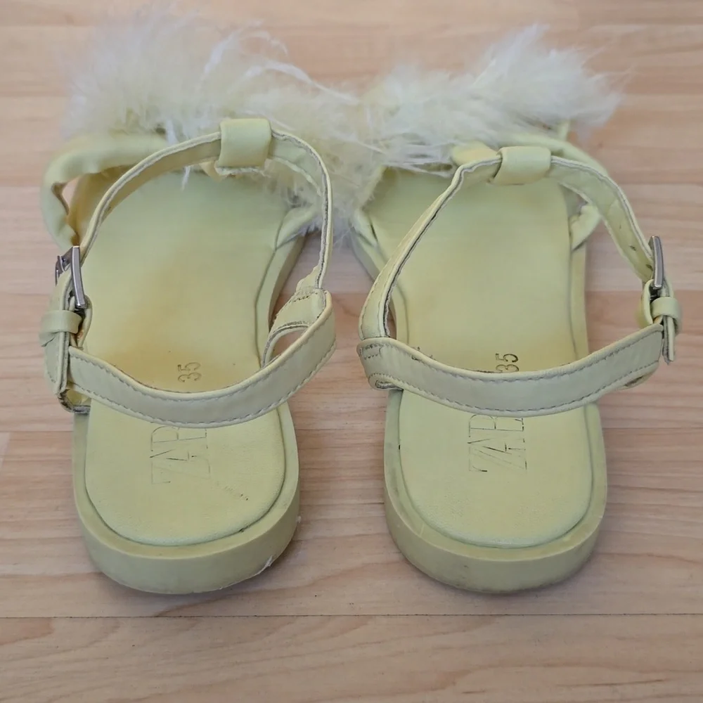 ZARA LIME GREEN GIRL SSTRAPPY SANDAL FEATHERS SHOES USA 5 EUR 35 - Picture 7 of 12